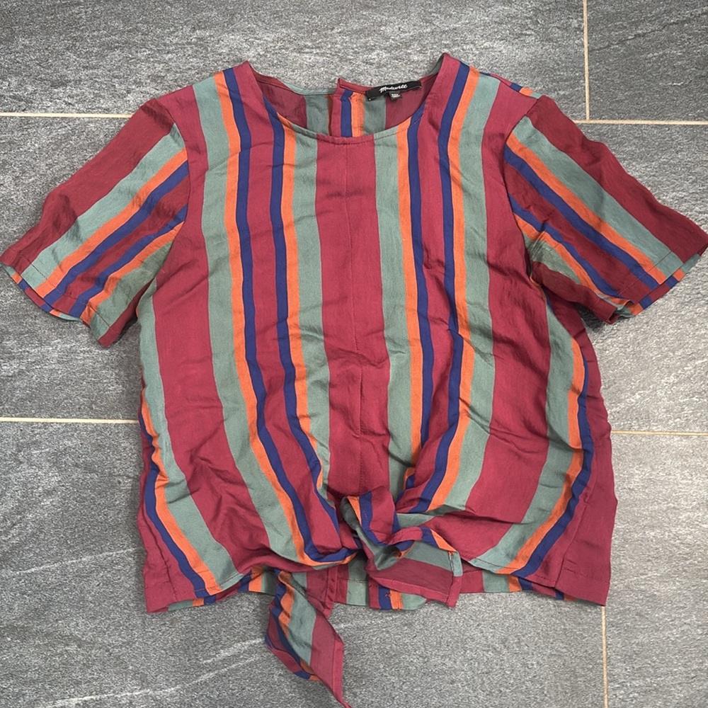 Madewell Colorful Striped Tie-Front Tee